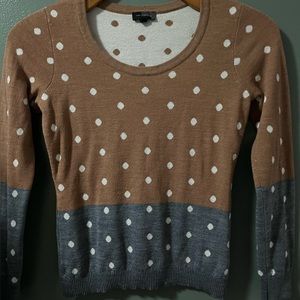 The Limited Pullover Sweater Colorblock Polkadot Brown Gray wool mix